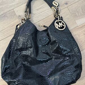 Michael Kors Black Snake-Pattern Shoulder Bag